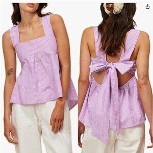 NWT - Amazon Tie-Back Babydoll Sleeveless Top in Lavender Stripe